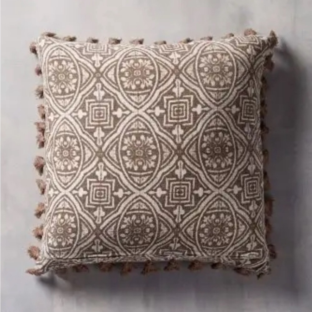 3 designer Arhaus pillow covers with taupe velvet suede and fringe 22x22…